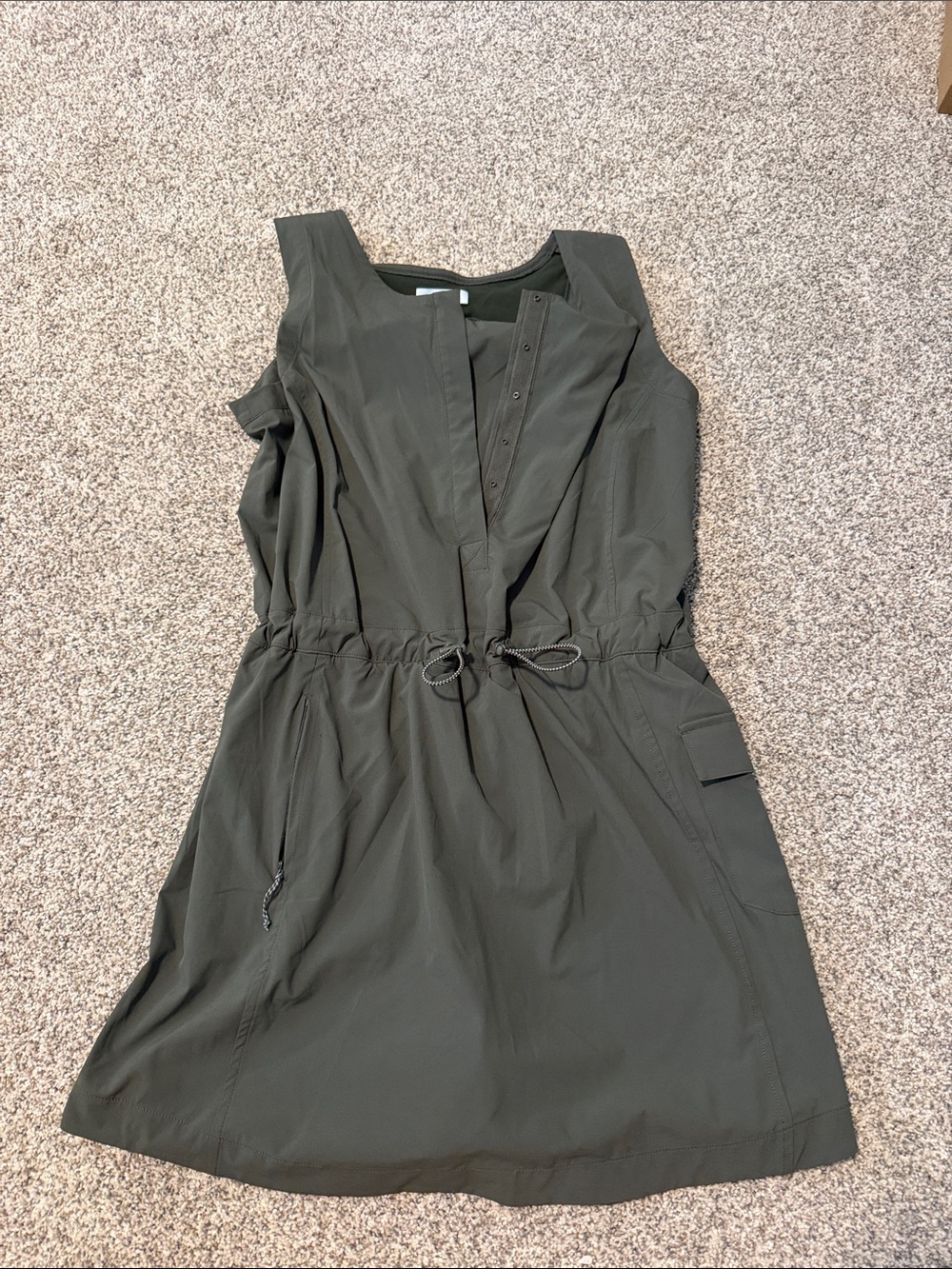Sleeveless Olive Midi Dress with Drawstring Waist with built in shorts